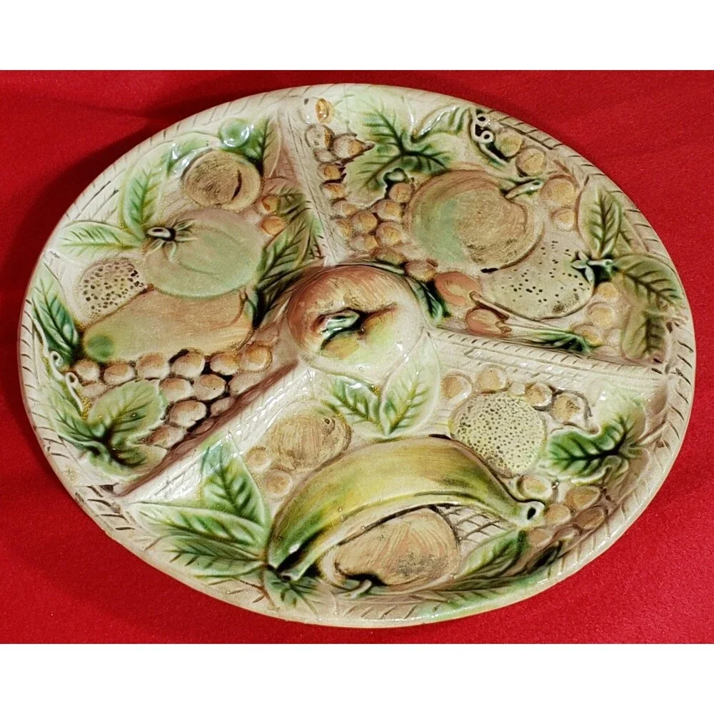 Fruit Cheese Serving Platter Dish Plate Divided Ceramic Vintage Tilso 54/28